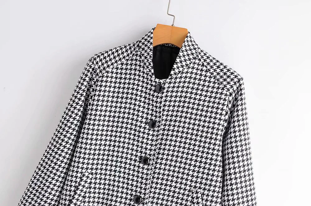 

Western Style WOMEN'S Dress 2019 Spring And Autumn New Style Stand Collar Thousands of Birds Jacket Women's