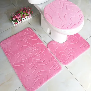 

3 Pcs/set Modern Embossing Bathroom Mats Toilet Carpet Toilet Anti-skid Mat Sets Bath Mat Closestool Cover Floor Rug q