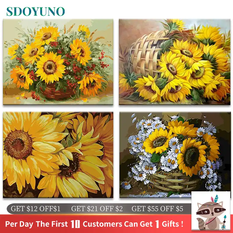 CHENISTORY Frame Sunflower DIY Painting By Numbers Acrylic Paint By