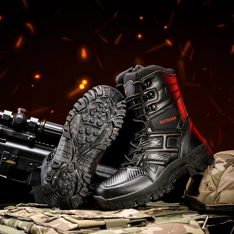 Мужские тактические ботинки на открытом воздухе износостойкие Армейские сапоги походов, альпинизма из искусственной кожи Высокие Ботильоны Плюс Размеры