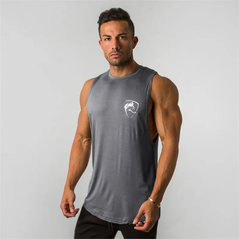 ALPHALETE Brand Gyms Clothing Men Bodybuilding Fitness Stringer Tank Tops Vest Sportswear Undershirt Muscle Workout Singlets - Цвет: Серый