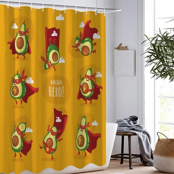 

Funny Fruits Cartoon Bath Curtains Waterproof Shower Curtain with Hooks Avocado Home Decor Bath Screen Bathroom Curtain Custom