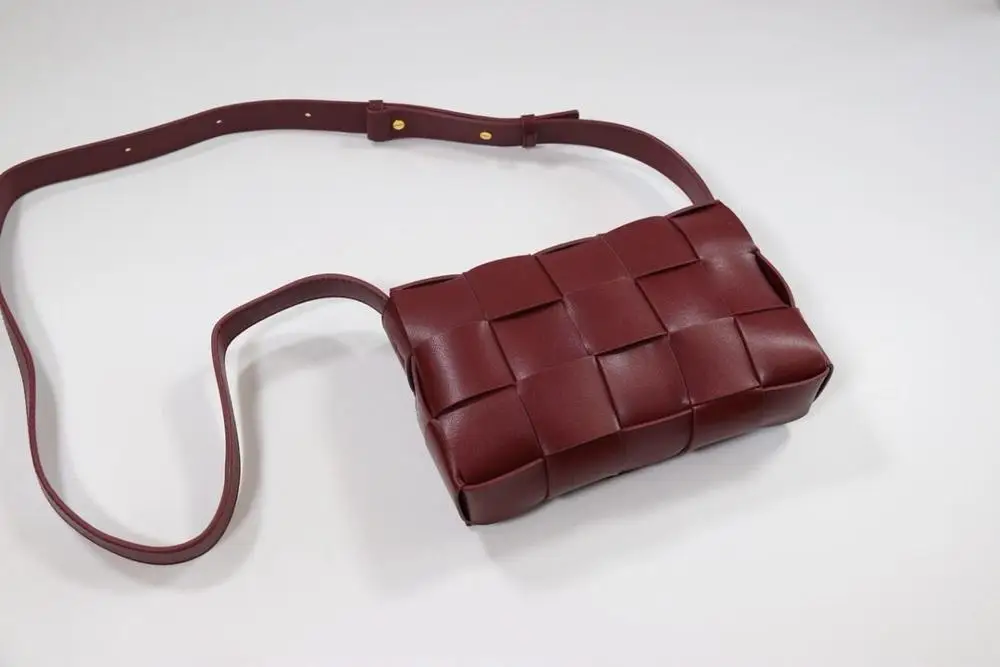 Роскошная женская сумка, модная тканая сумка через плечо, стильная кожаная сумка из натуральной кожи, сумка на плечо, повседневная сумка с магнитным замком - Цвет: Wine Red