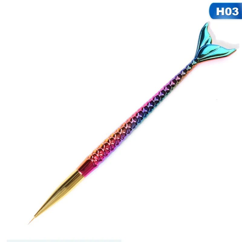 03 1Pcs Rainbow Fish Tail Mermaid Nail Art Brush Silicone Dotting Sculpture Pen Hollow Carving Emboss Shaping Acrylic Gel Tips Tool - Цвет: 03