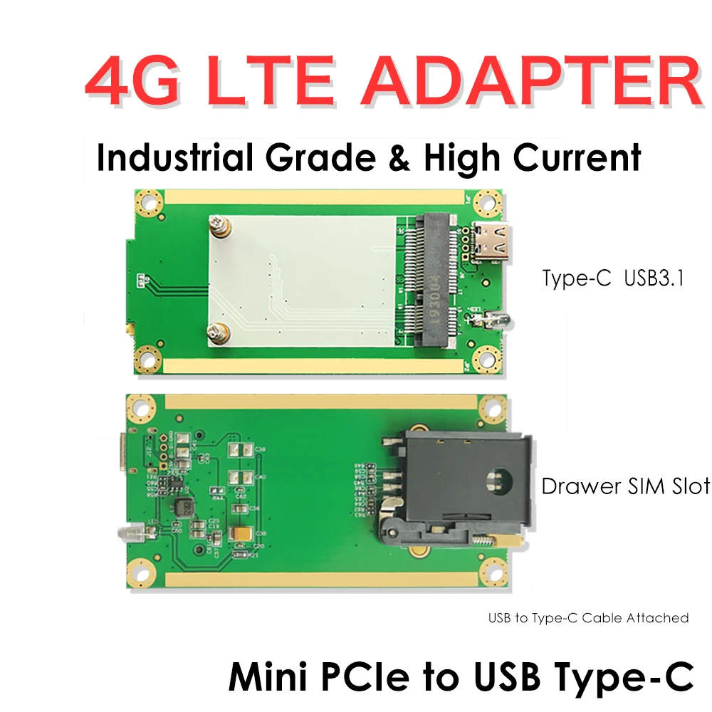 4G LTE Industrial Mini PCIe к USB адаптеру (Type C USB3.1) со слотом для SIM карты Type кабелю