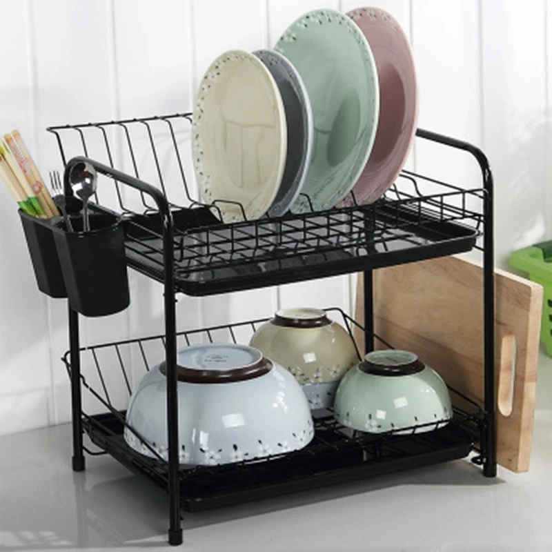 Легкая-сушилка для посуды набор 2-х уровневые Кухня органайзер Инструменты плита ложка для хранения рамка Сталь сливной чашей кухонная посуда стойка полки