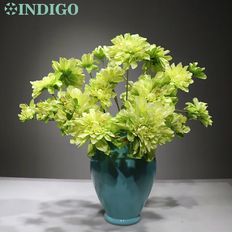 5 стеблей(5 цветов/стебель) Шелковый цветок желтая Dahlia спрей большая Маргаритка Свадебные вечерние цветы