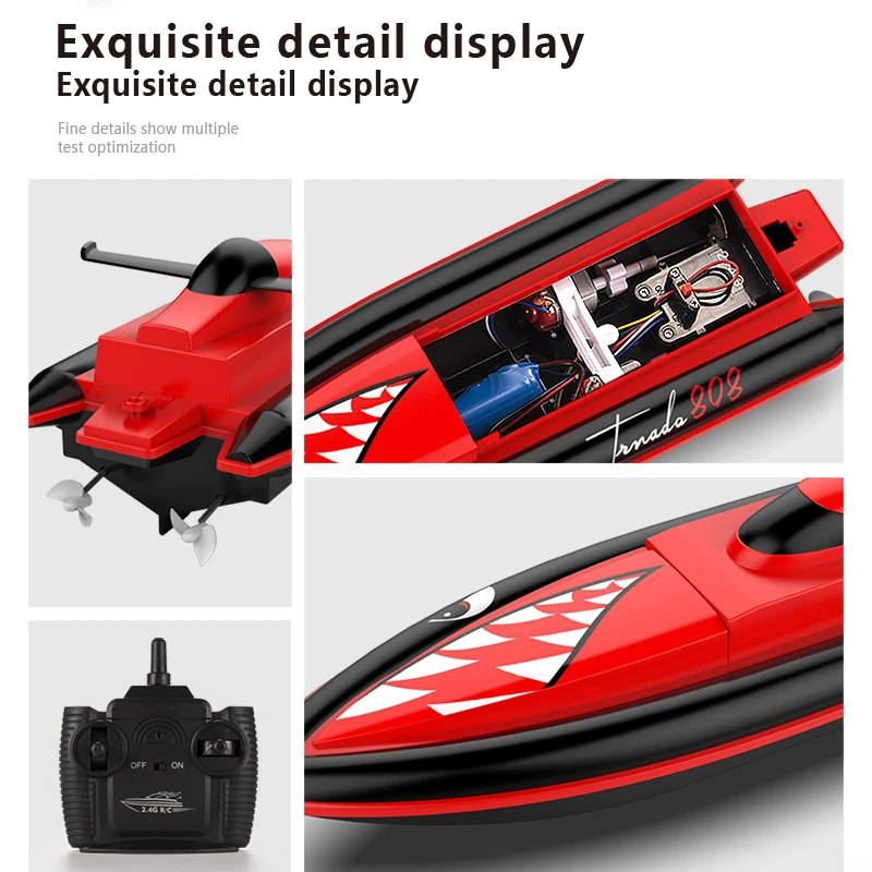 2021New 808 Rc Boat 2.4G Remote Control speedboat Rechargeable Waterproof Cover Design Anti-collision Protection wltoys rc boat