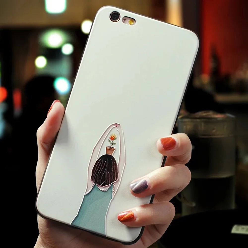 Girl Eqvvol милый 3D тисненый мультфильм узорчатый чехол для телефона для iphone X 8 7 6 6S Plus чехол s Мягкий силиконовый чехол для iphone 5 5S SE Coque - Цвет: Girl