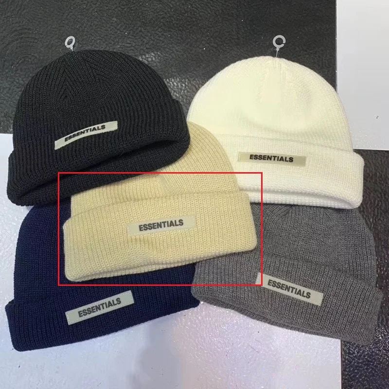 Beanie Winter Hats For Women Ladies Men Brimless Watch Docker ESSENTIALS Skull Cap Bonnet Autumn Knitted Hip hop Skullies Cuffed - Color: Khaki