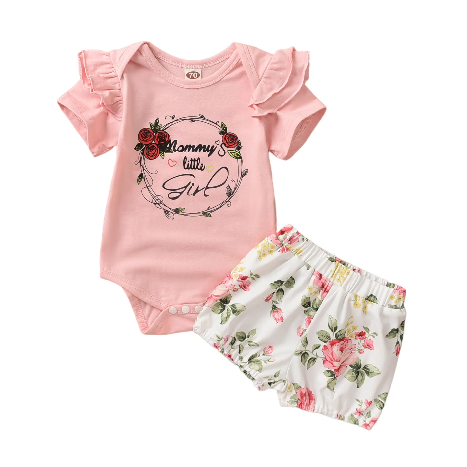 Newborn Baby Girls 2 piece Outfit Set Letter Print Romper+Shorts Set