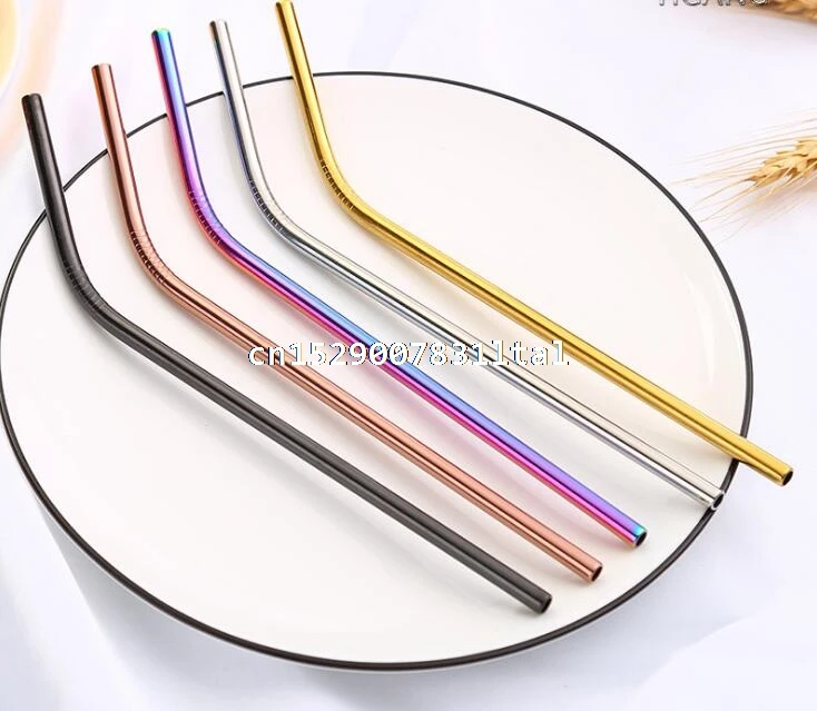 250pcs Stainless Steel Drinking Straws Straight and Bent Reusable Filter Tea Coffee Tools Party Bar Accessories
