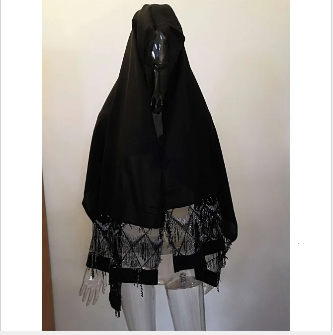 black hijab Мусульманское, с блестками, Сетчатое, Nida, ОАЭ, Абая, макси платье, кардиган, длинный халат, платья, кимоно Jubah, Рамадан, арабский, исламский кафтан, служба поклонения - Цвет: black hijab