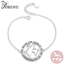 925 пробы серебро Регулируемая цепочка-браслет для Для женщин круглый Форма карта мира браслеты с подвесками Детская мода, ювелирные изделия