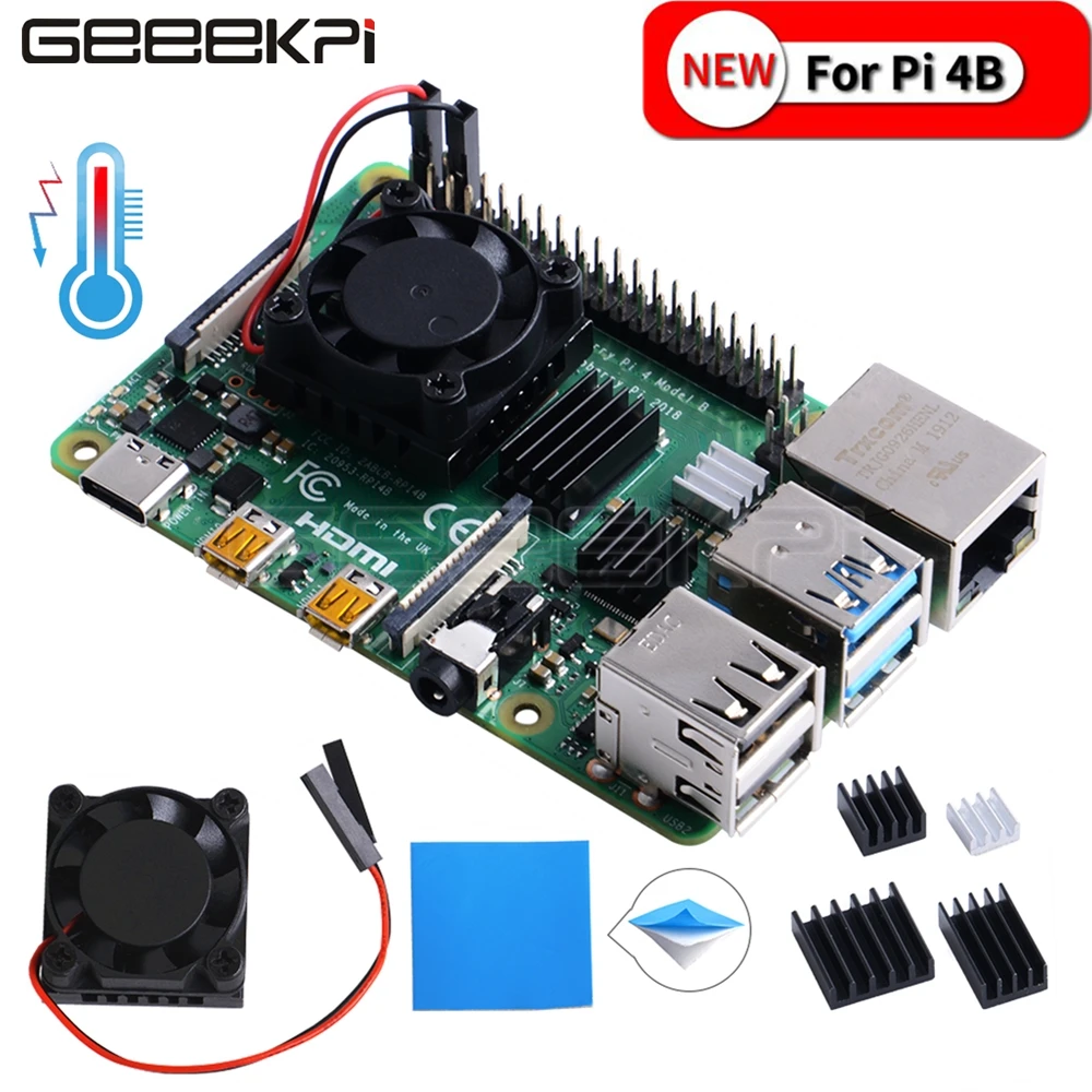

GeeekPi New Original Square Cooling Fan with Heatsink Kit 1/2 Dual Fan Cooler Heat Sink for Raspberry Pi 4B ( 4 Model B )