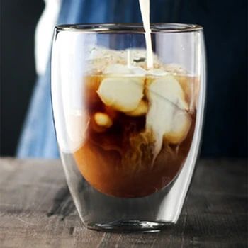

Double Layers Coffee Mug With Handle Heat Insulation Drinking Cup Coffee Milk Tea Cup Transparent Drinkware the Great Gift