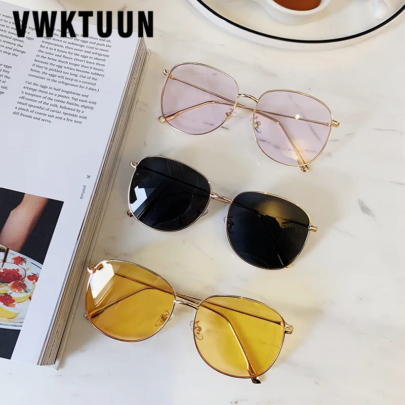 VWKTUUN, круглые солнцезащитные очки, для женщин, винтажные, негабаритные, солнцезащитные очки, металлическая оправа, очки, UV400, очки, прозрачные, океанские линзы, женские солнцезащитные очки