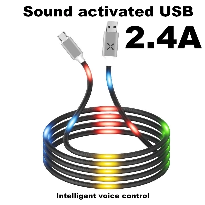 Голосовое управление светящийся светодиодный usb кабель для iPhone huawei Xiaomi type C USB Micro