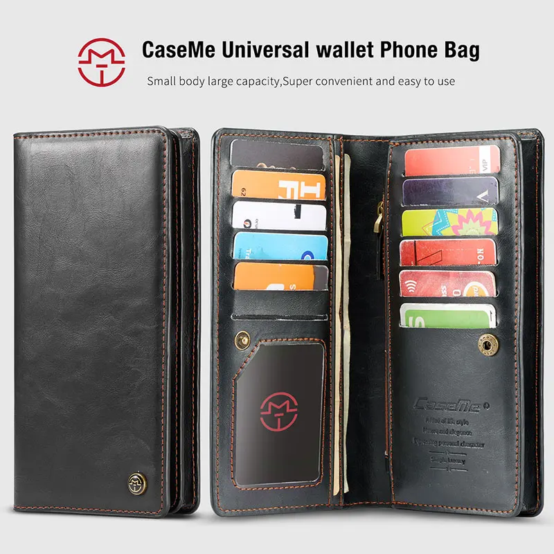 

6.5 Universal Genuine Leather Flip Card Phone Wallet Pouch for Samsung S9 S10 Plus Note 10 9 Iphone 11Pro XS Max XR X Phone Case