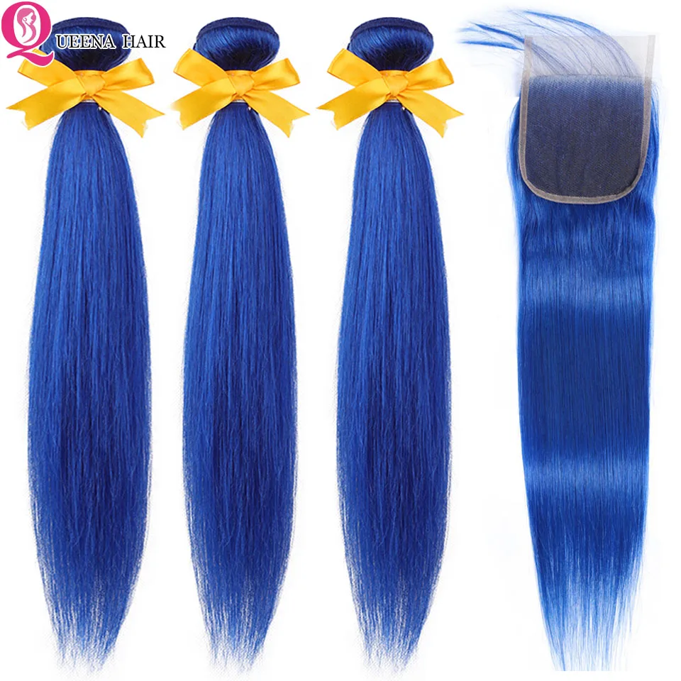 

Colored Bundles With Closure Blue Malaysian Hair Bundles With Closure Straight 3 Bundles With Closure Remy Human Hair Extension