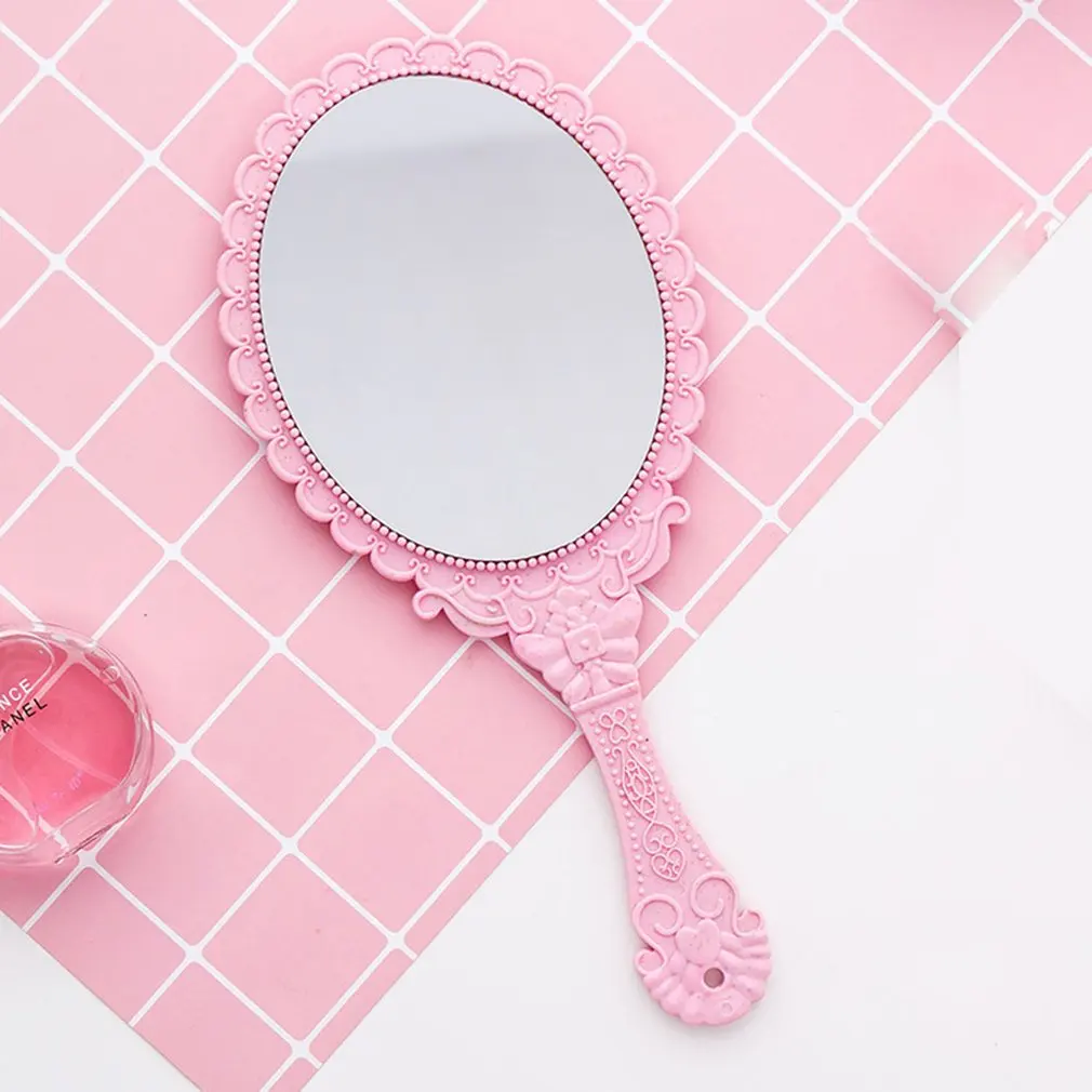 Винтажное Косметическое Зеркало Ручной Работы Розовое распущенное цветочное овальное круглое косметическое ручное зеркало с ручкой для