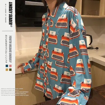 

Women Mens Tropical Retro Vintage Typewriter Shirts Men Leaves 3D Printed Turn-down Collar Street Shirt Casual Men's Shirts