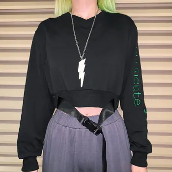 

Women Hoodies Riverdale Pullovers Long Sleeve Tops Hip Hop Crop Tops Blouses Solid Casual Cotton Black Long Sleeve Autumn Spring