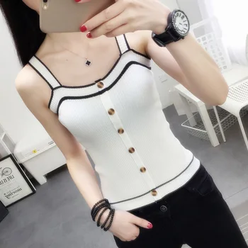 

2020 Real Cotton Mesh Top Camisole Top Woman New Spring Garment 2009 Summer Short Sleeveless Ice Bottom Knitted Suspender