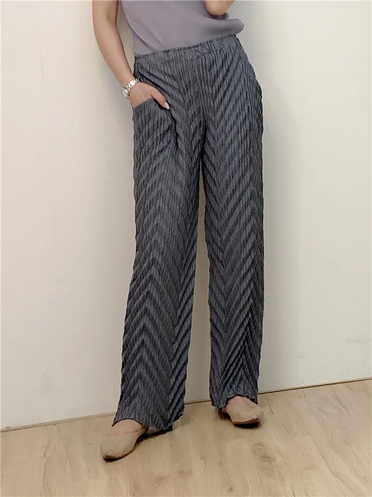 Новинка осени Miyake складки прямые брюки женские twill штаны-шаровары Повседневные Удобные Уайлд высокая Талия висит свободные штаны