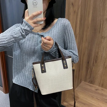 

Retro Alligator PU Crossbody Bucket Bag Women Casual Totes Shoulder Handbag PU Leather Female Solid Color Satchel Pouch