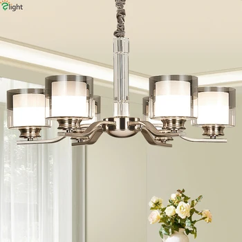 

Modern Nickel Metal Led Chandeliers Lighting Living Room Crystal Led Pendant Chandelier Lamp Dining Room Hanging Lights Fixtures