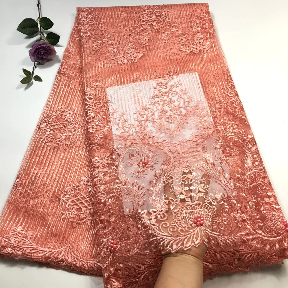 Nigerian Lace Fabrics Peach African Lace Fabric 2022 High Quality Lace