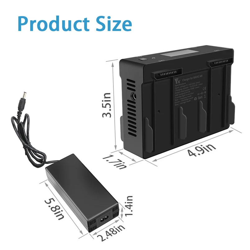 4-in-1 smart battery charging hub LED display smart charger for DJI Mavic AIR Drone USEUUK plug cable car charger 20N6 (11)