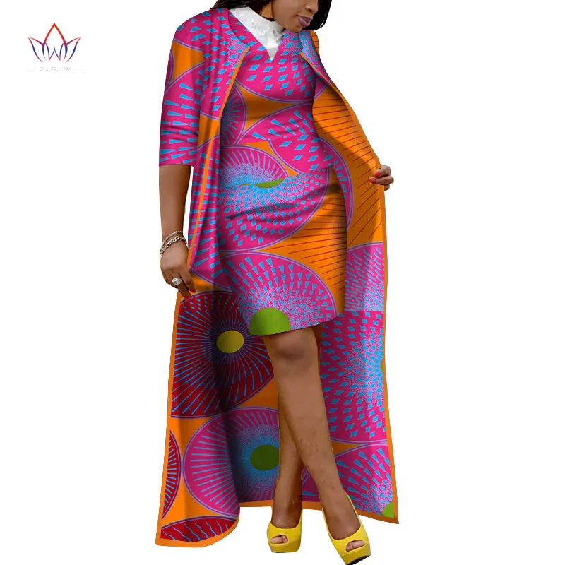 Осенние африканские комплекты юбок для Женщин Дашики х-длинное пальто и юбка африканская одежда Базен размера плюс женские комплекты WY3400 - Цвет: 7