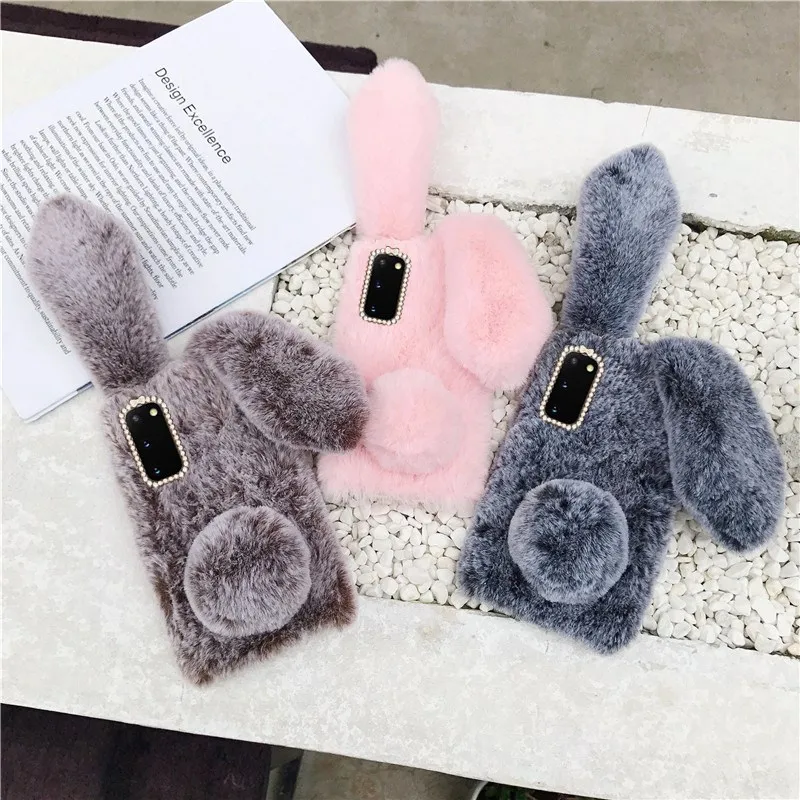 FluffyRabbitFurSiliconeBunnyPlushcoverForSamsungGalaxyS20FE