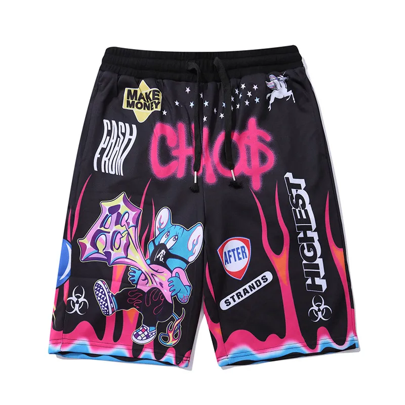 Streetwear Shorts Bermuda Graffiti Flame Punk Summer Fashion Cartoon Funny Beach Hip-Hop