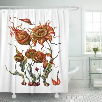 

Fabric Shower Curtain Curtains with Hooks Anatomy Fantastic Tropical Red Flower Blossom Realistic Watercolor White Botanical