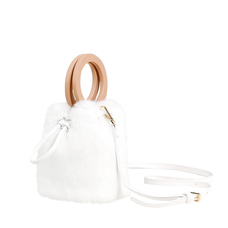 

Luxury Handbags Women Bags Designer Rabbit Fur Bucket Bag Ring Wooden Handle Handbag Cutch Messenger Crossbody Bags For Women