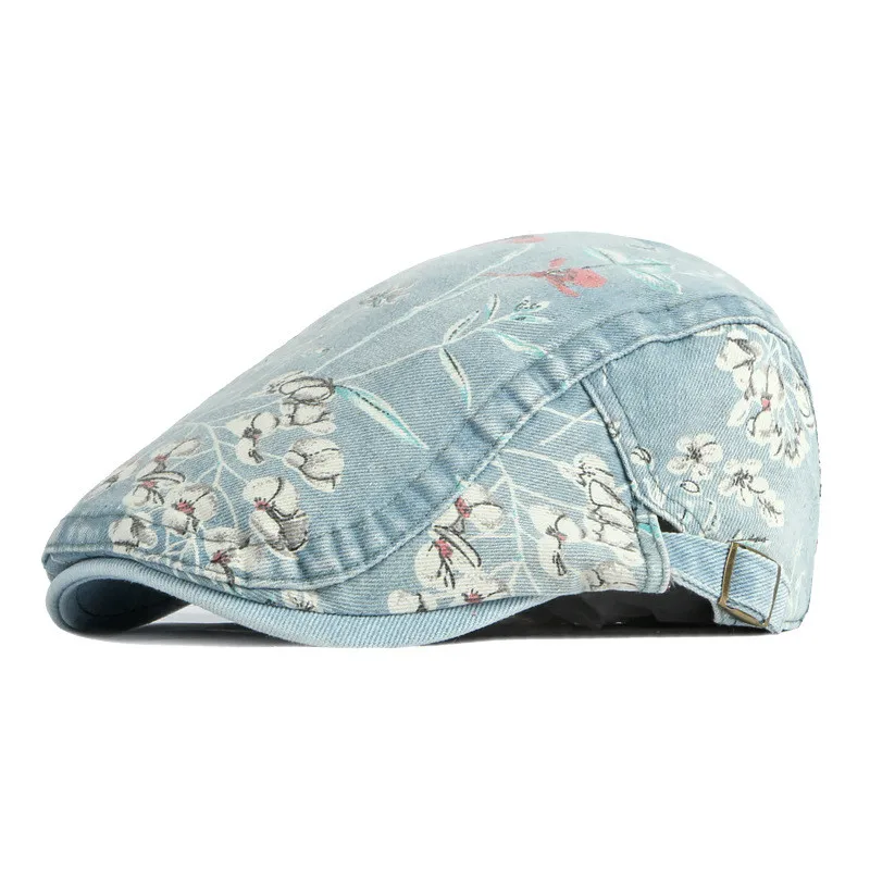 Women Berets LDSLYJR Four Seasons Cotton Flower Print Newsboy Caps Flat Peaked Cap Women Painter Beret Hats 16