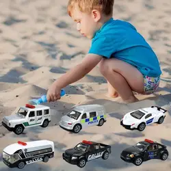 Vehículo simular colecciones de aleación para niños, modelo de coche de policía a escala 1/60, coche de policía de juguete para exteriores