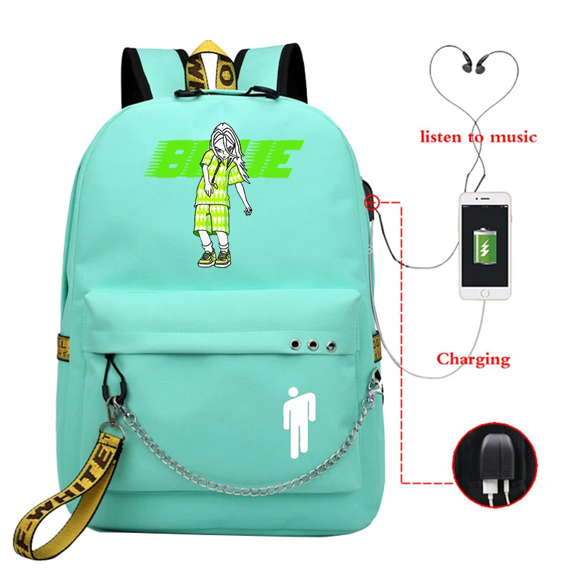 810 2 Mochila рюкзак женский Billie Eilish школьные сумки для девочек Usb зарядка Bookbag розовый рюкзак для ноутбука дорожная сумка Harajuku сумка - Цвет: 810 2