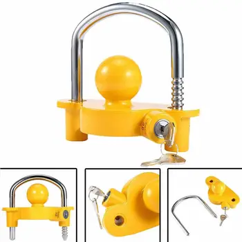 

Trailer Hitch Lock with 2 Keys Fits 1-7/8", 2" and 2-5/16" Adjustable Storage Security Heavy-Duty Steel Yellow and Chrome