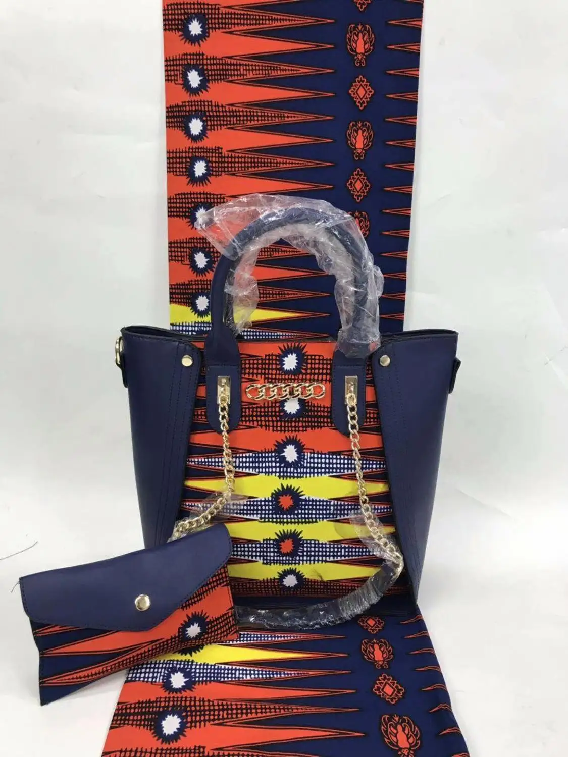 

2019 Top Selling Wax Fabric Made Handbag And 6Yards Fabirc Set African Wax Print Fabric With Bag To Match Set For Party YBG032