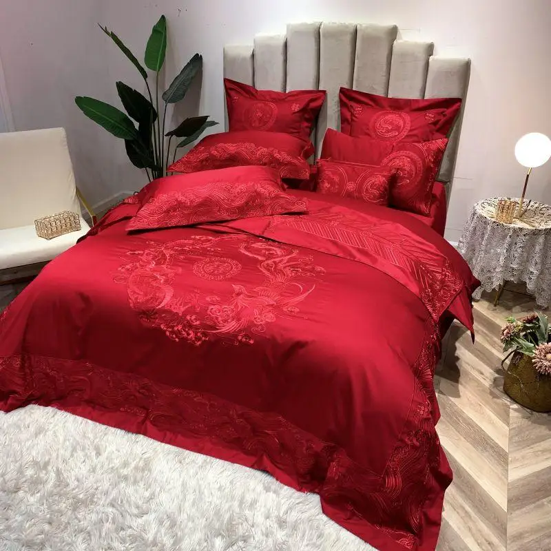 Century wedding Bedding Set red embroidery Bed Set 100S Long-staple cotton Duvet Cover Set Queen King size Bed Sheet Pillowcases