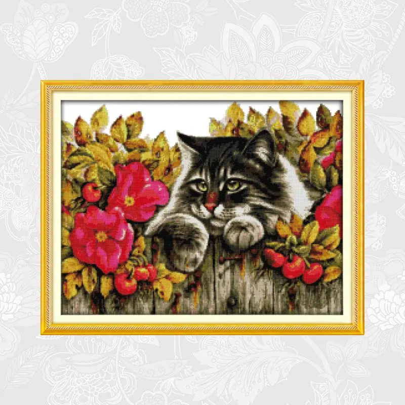 

Joy sunday Cat in the flowers Printed Canvas 11CT 14CT Embroidery Needlework Cross stitch kits DIY Handmade Crafts Wholesale