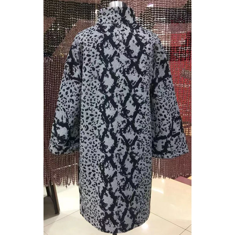 Дамское леопардовое длинное пальто с длинным рукавом, шерстяное пальто, свободная верхняя одежда для женщин, осенне-зимние тренчи размера плюс 15002