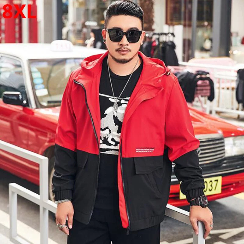 

2019 autumn new men's large size jacket student fat plus size hat jacket youth tide fat oversized 8XL 7XL 6XL 5XL 4XL