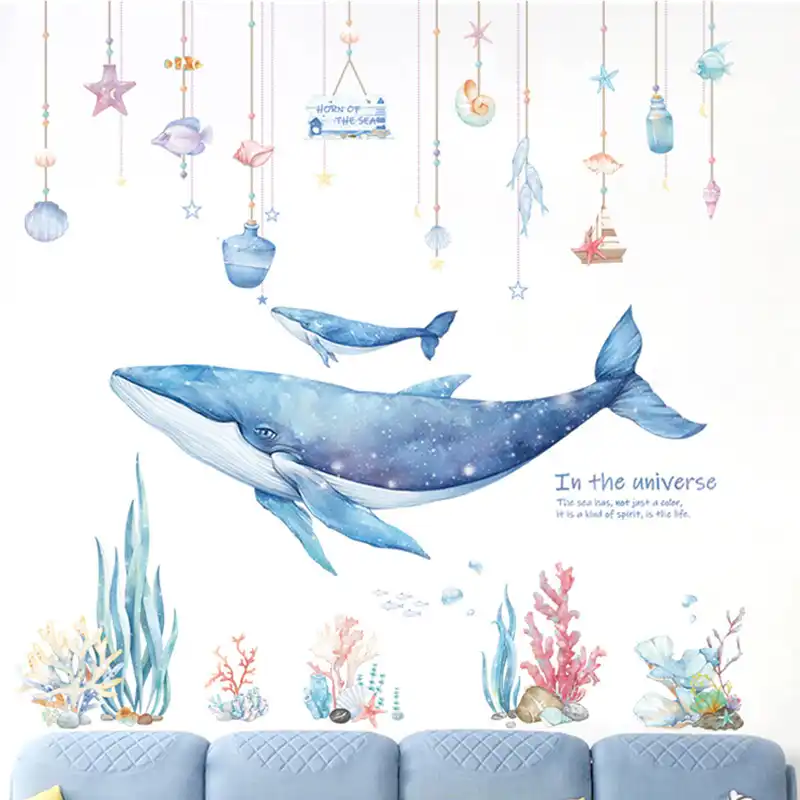 Underwater World Whale Coral Wall Stickers For Kids Rooms Bathroom Home Decor Water Color Wallpapers Stickers Decor Wall Stickers Aliexpress