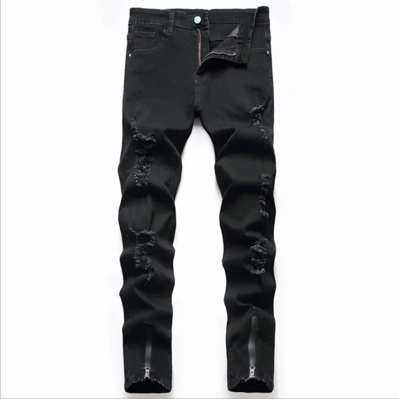 2022 Mens Straight Hole Ripped Jeans Distressed Denim Trousers Men Jeans Fashion Hip Hop Zipper Designer Brand  Cotton Pants