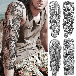 Large Arm Sleeve Tattoo God Zeus Poseidon Waterproof Temporary Tatto Sticker Lightning Skull Body Art Full Fake Tatoo Women Men